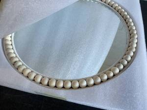 lot 299 image: takor 17 Inch Round Boho Wall Mounted Mirror with Decorative White Wooden Bead Border
