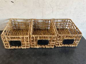 lot 364 image: mDesign Water Hyacinth Open Weave Household Basket with Built-in Chalkboard Label