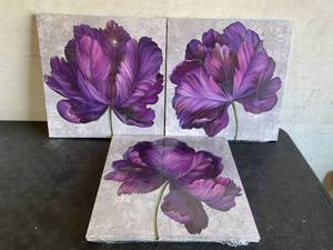 lot 365 image: YAYNICE 3-Piece Purple Flower Canvas Wall Art