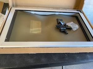 lot 370 image: Petouch White Aluminum Pet Door with Extra Large Flap
