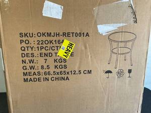 lot 375 image: O&K FURNITURE Round Rustic Brown and Black Metal Industrial Style End Table