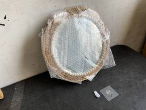 lot 383 image: SWTHONY 15 Inch Boho Round Hanging Wall Mirror with Rattan and Wooden Bead Border