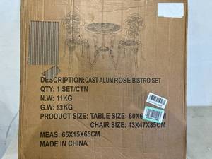 lot 320 image: JARDIN DE CENTENNIAL 3-Piece White Rose Cast Aluminum Patio Bistro Set
