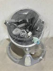 lot 98 image: BabyBond Grey Bluetooth Baby Swing with 10 Preset Lullabies, 5 Point Harness Belt, 5 Speeds and Remote Control