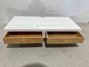 lot 422 image: Zri Bamboo White Wood Computer Monitor Stand with Drawers