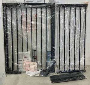 lot 437 image: 38.5 Inch Black Extra Tall Pressure Mounted Walk Through BabyPet Gate