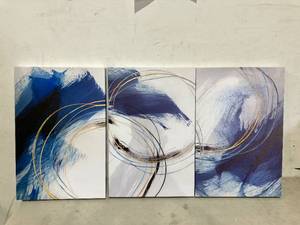 lot 445 image: Blue and Gold 3-Piece Set Abstract Canvas Wall Art
