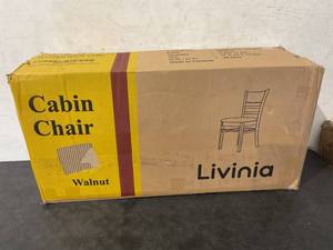 lot 395 image: Livinia Set of 2 Solid Walnut Finish Malaysian Oak with Tan Faux Leather Seat Cabin Dining Chair