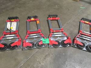 lot 42 image: Lot of 4 Milwaukee 150 lbs. Capacity Foldup Truck various conditions customer returns review pictures