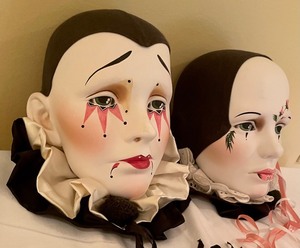 lot 106 image: Pair of Limited Edition Decorative Clown Face Figurines