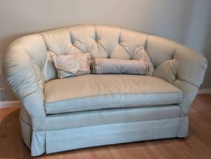 lot 85 image: Pale Green Custom Silk Loveseat by Baker