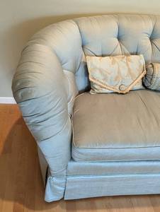 lot 86 image: Pale Green Custom Silk Loveseat by Baker