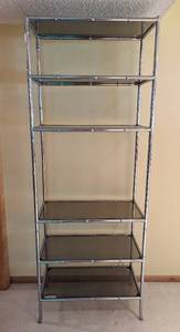 lot 9 image: Vintage Faux Bamboo Chrome and Smoked Glass Etagere