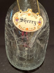lot 40 image: Vintage Crackle Glass Decanter Bottle with Sherry Tag