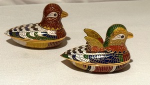 lot 37 image: Pair of Cloisonn Duck Shaped Trinket Boxes
