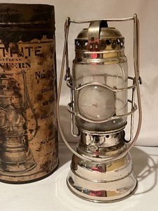 lot 16 image: Antique Justrite Lantern with Tin Container