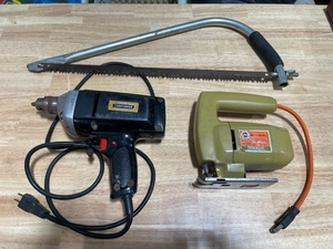 lot 8 image: Vintage Black & Decker Jigsaw and Craftsman Drill, Bow Saw