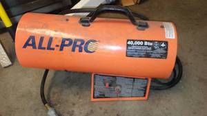 lot 939 image: All Pro 40,000 BTU Propane Heater.