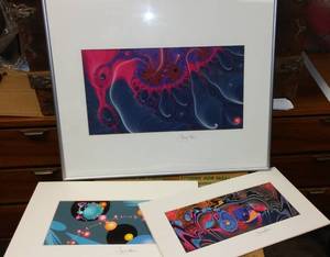 lot 829 image: Jerry Olson colored Abstract prints. (3) 6 x 13.