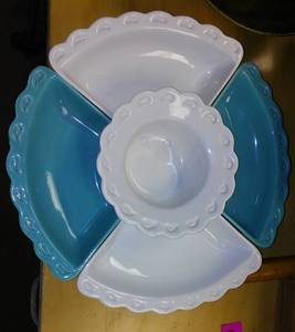 lot 841 image: Vintage Aqua and White Entertainment Server on Turntable.