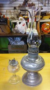 lot 855 image: Vintage B and H Bradley Hubbard Oil Lamp and more.