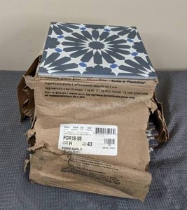 lot 31 image: Gorgeous 8x8 Alhambra Blue Ink Dot Geometric Pattern Encaustic Style Heavy Duty Ceramic Wall Floor Tile