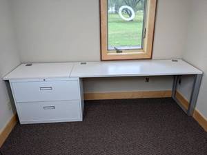 lot 62 image: Long White Desk with Two Drawers