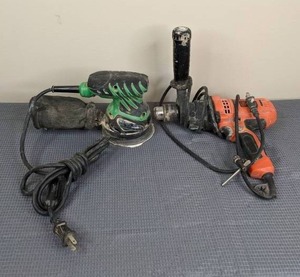 lot 47 image: Pair of Electric Tools Hitachi Orbit Sander and Black and Decker Drill Driver