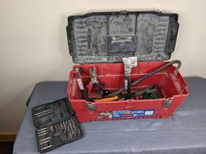 lot 61 image: Hitachi Drill Bit Set and Stack-On Tool Box with Various Tools