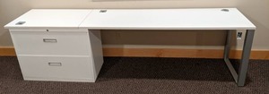lot 125 image: White Computer DeskWork Station with 2-Drawer File Cabinet