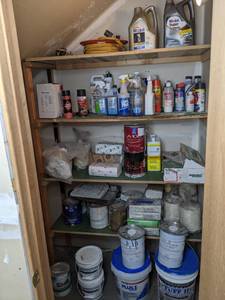 lot 92 image: A Closet Full of Wonder Mobil Oil, Sherman Williams Paints, Cleaning Supplies, and More