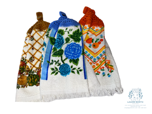 lot 13 image: Vintage, Fall Tablecloth, and Handmade Dish Towels