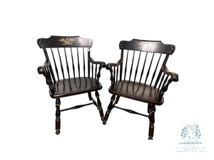 lot 186 image: Two Matching Black, Painted Armchair