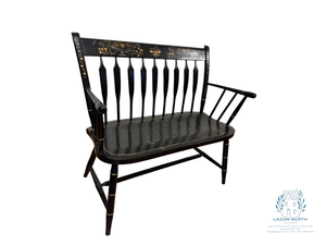 lot 187 image: Nichols & Stone Black Lacquered Stenciled Hitchcock Style Windsor Bench