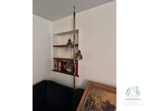 lot 196 image: Vintage Mid Century Modern Tension Pole Lamp with 3 Brass Shades