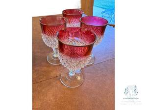 lot 121 image: Four Red Rimmed Cut Crystal Goblets
