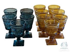 lot 189 image: Vintage 1970 Chunky Blue Colony Glass Park Lane Pattern Bohemian Style Barware