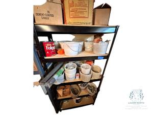 lot 81 image: Shelf and All of Its Contents, Including Six Buckets of Nails, Screws, Nuts, Washers, etc.