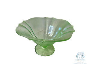 lot 6A image: 1920s Stretch Glass Iridescent Green 6 Compote
