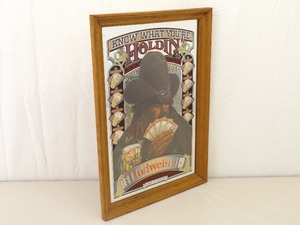 lot 2 image: Vintage Budweiser Poker Mirrored Wood Framed Wall Sign