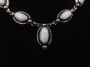 lot 61 image: .925 Sterling Silver Opal Cabochon Dangle Necklace