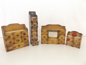 lot 91 image: Lot of 4 Vintage Wood Wall Hanging Sewing Cubbies