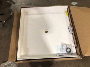 lot 7 image: CareGiver 37 in. x 39 in. Single Threshold Transfer Shower Floor in White Customer Returns See Pictures
