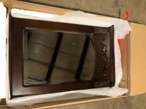 lot 12 image: Home Decorators Collection 22 in. W x 32 in. H Framed Rectangular Bathroom Vanity Mirror in Antique Cherry Customer Returns See Pictures
