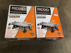 lot 23 image: Lot of 2 RIDGID 6.5 Amp 7 in. Blade Corded Table Top Wet Tile Saw Customer Returns See Pictures