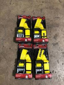 lot 28 image: Lot of 4 Husky E-Track Ratchet Tie Down 1 34 x 15 Feet (1003151980) - Black - 1333 Load     Customer Returns See Pictures