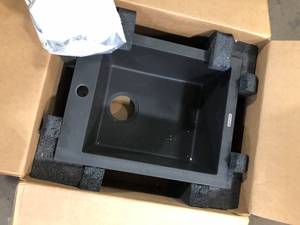 lot 46 image: Campino Uno Matte Black Granite Composite 16 in. Single Bowl Drop-InUndermount Bar Sink with Strainer by BOCCHI    Customer Returns See Pictures