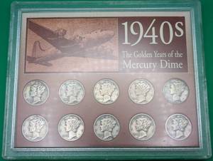 lot 13 image: 10 Silver Mercury Dimes from the 1940s