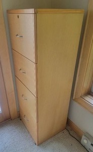 lot 32 image: Sleek Modern Wood Filing Cabinet