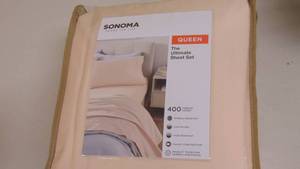 lot 125 image: Queen Color Soft Pink Sonoma Goods For Life 400 Thread Count Ultimate Sheet Set and Pillowcases 400738353919